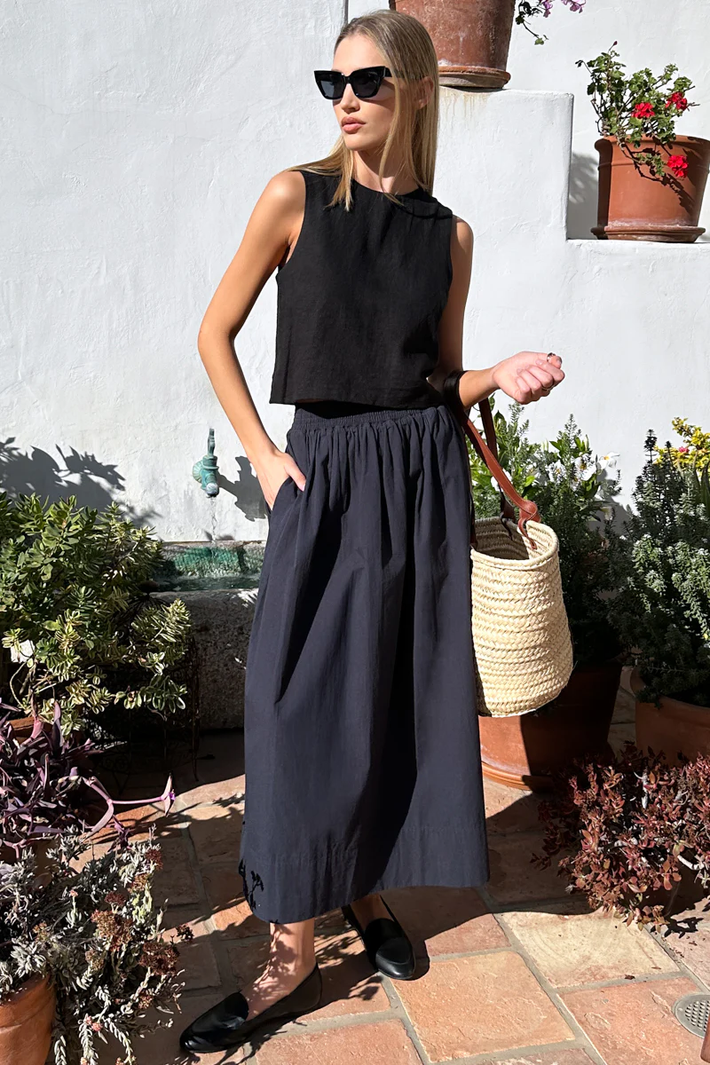 スカート COMBINATION LONG FLARED SKIRT OLD BOLEY Long Flared Skirt With High Waist & Front Bow In Dark Blue