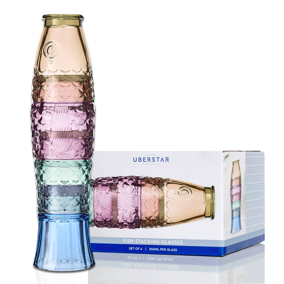 Fish Stacking Drinking Glass - Set of 4 - Rainbow– Gatley
